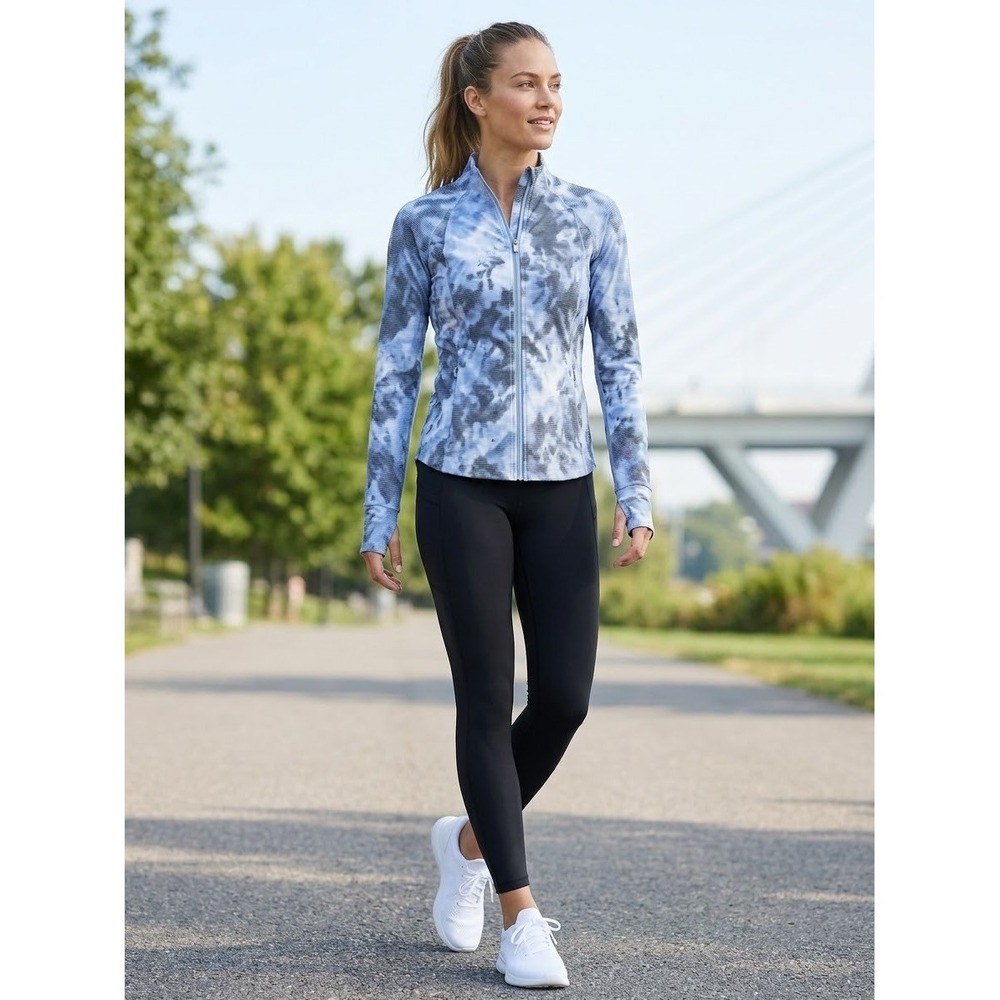 Athleta Ultimate Train Jacket Blue Tie Dye Stripe Full Zip XS 980914-00